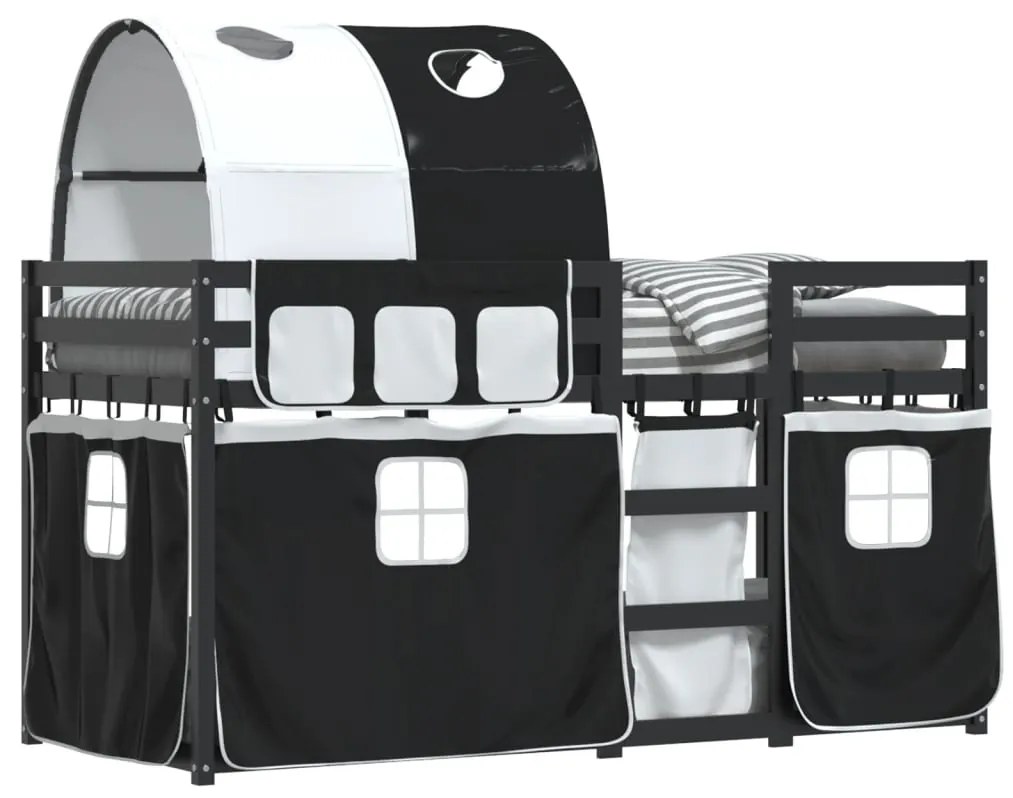 Beliche com cortinas 90x190 cm pinho maciço branco e preto