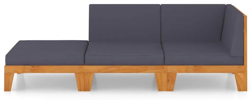 3 pcs conjunto lounge de jardim c/ almofadões acácia maciça