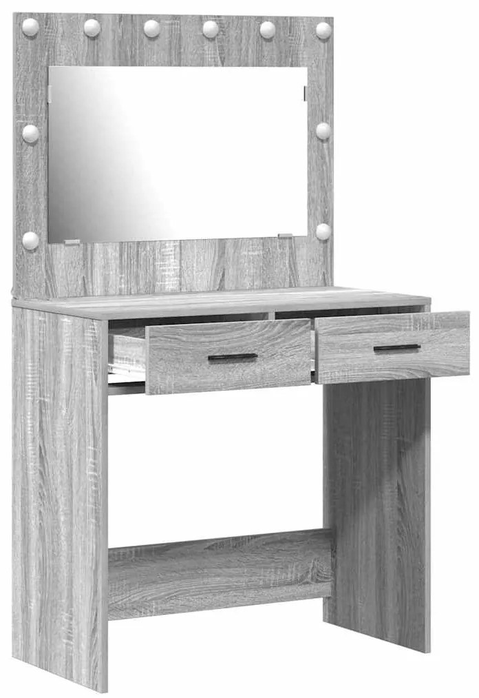 Mesa de Vestir com Luzes LED Cinza Sonoma 78,5x41x135 cm