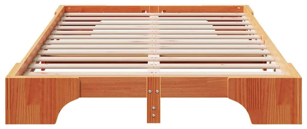 Cama Castanho Encerado 140x190 cm de Madeira de Pinho Maciça