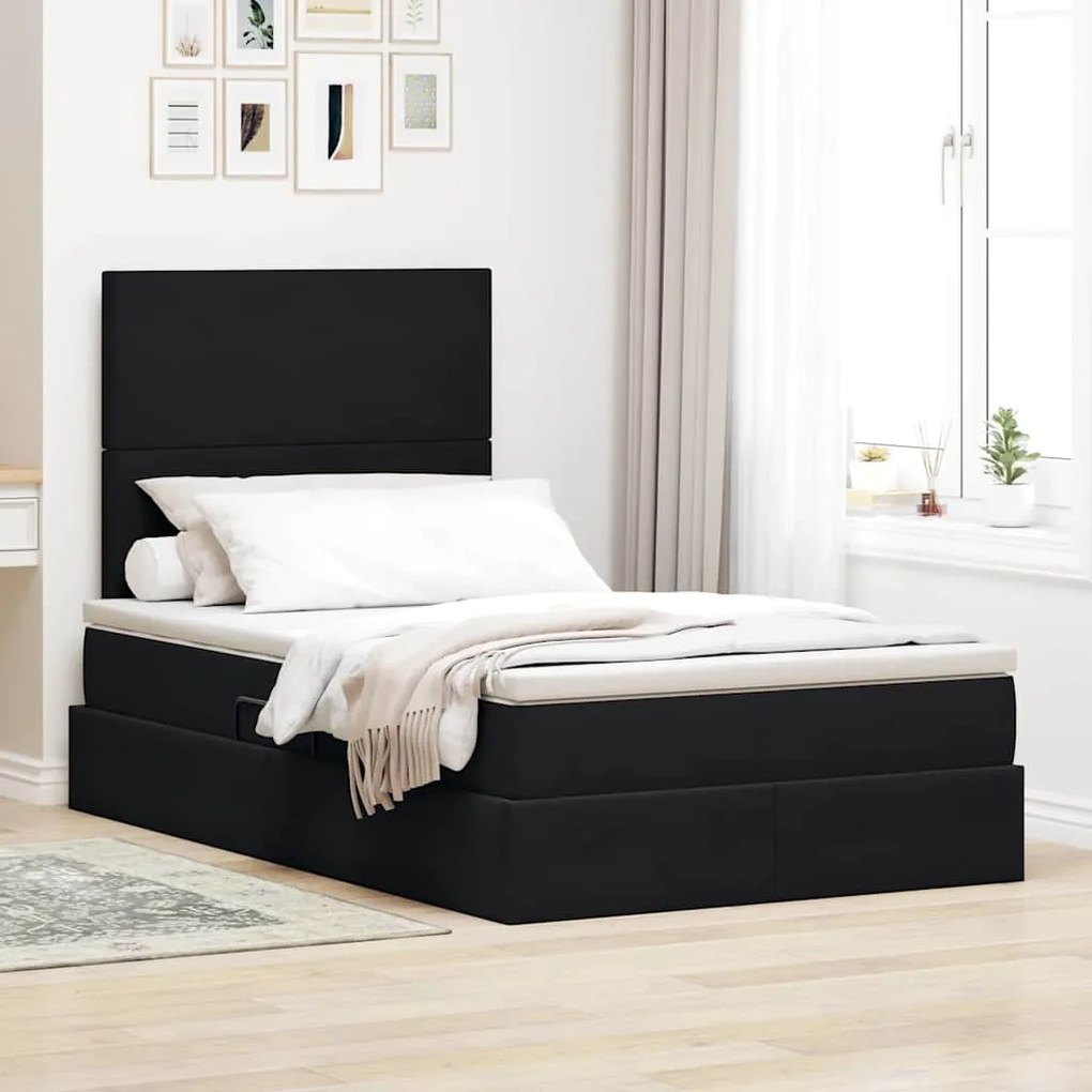 vidaXL Cama com arrumação e colchão Preto 120 x 200 cm Veludo