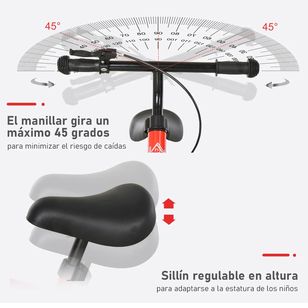 HOMCOM Bicicleta sem Pedais com Altura Ajustável Pneus de Borracha Insufláveis para Crianças acima de 3 Anos Assento Acolchoado Bicicleta de Equilíbrio 86x43x60 cm Vermelho