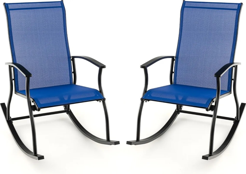 Conjunto de 2 cadeiras de baloiço de Jardim com encosto respirável Estrutura metálica 102 x 68 x 100 cm Azul