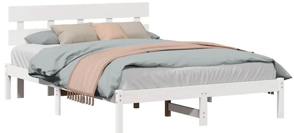 Estrado de Cama com Cabeceira Branco 160x200 cm Madeira Maciça de Pinh