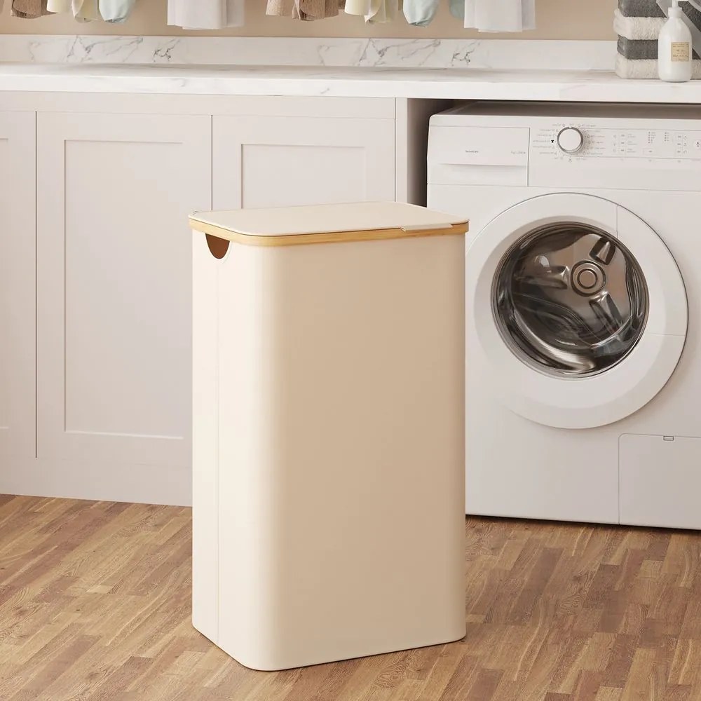 Cesto para roupa suja 90 L 42 x 32 x 70,5 cm branco creme
