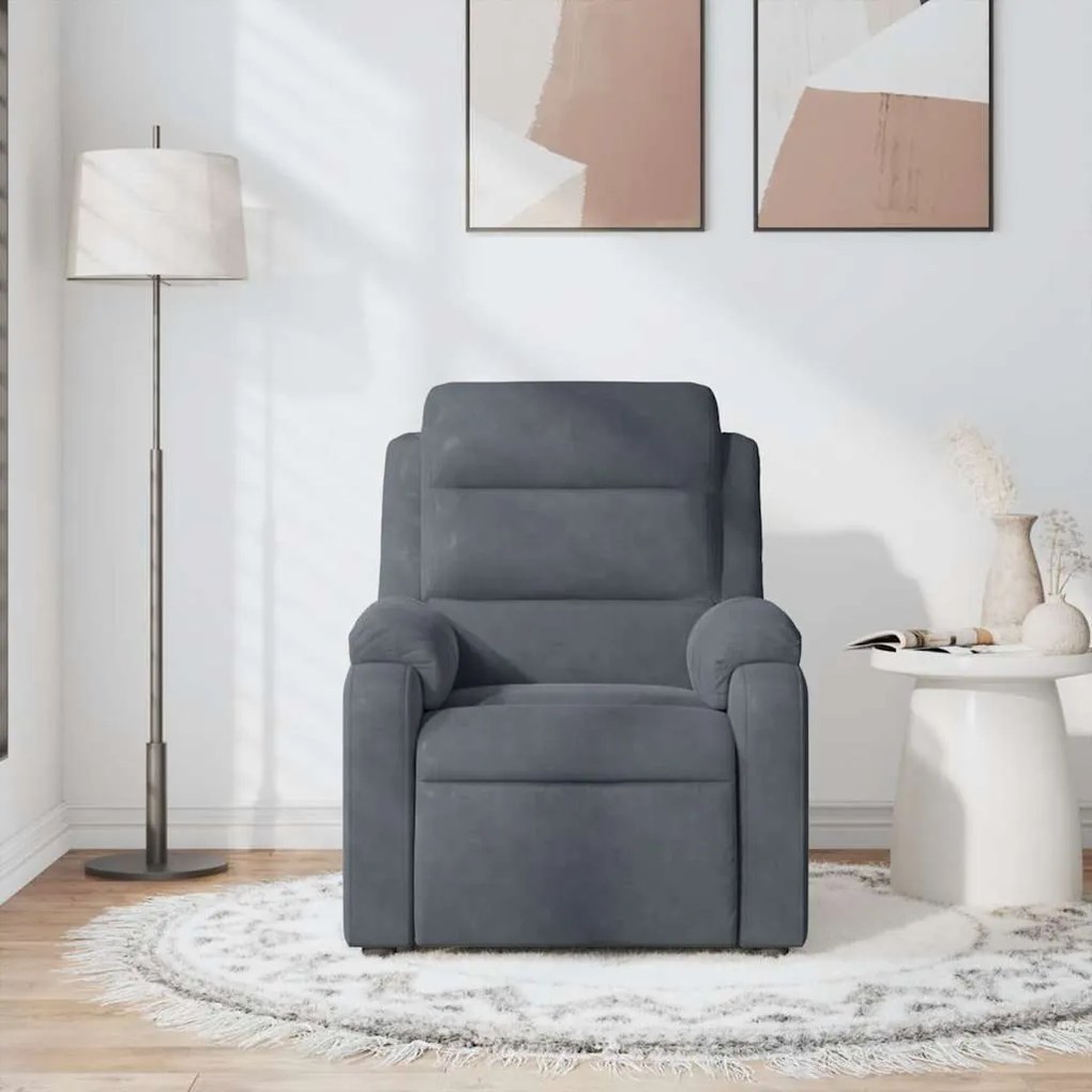 Poltrona de massagens reclinável veludo cinzento-escuro