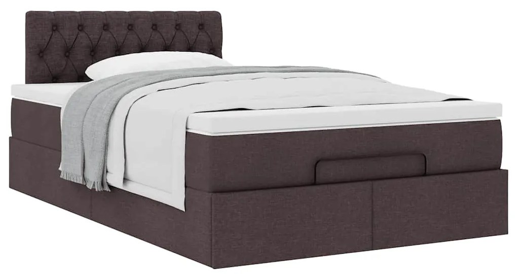 Cama otomana com colchão 120x200 cm tecido castanho escuro