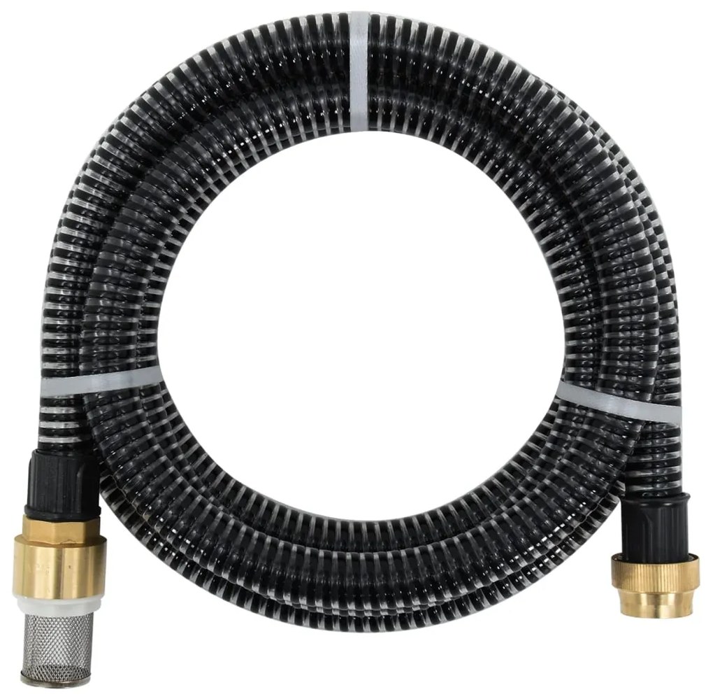 vidaXL Mangueira de sucção com conectores de latão 1,1" 3 m PVC preto