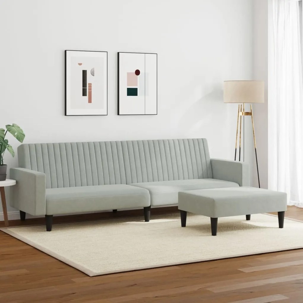 2 pcs conjunto de sofás veludo cinzento-claro