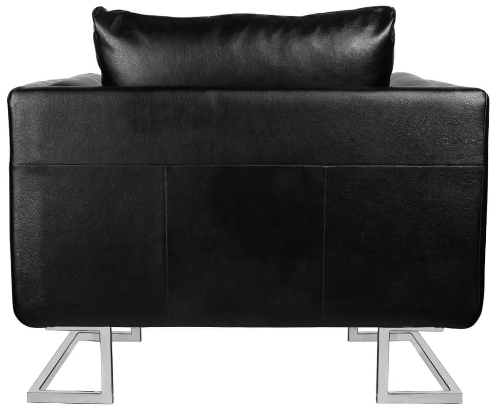 Poltrona cubo com pés cromados couro artificial preto