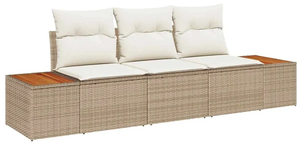 Conjunto de Sofás de Jardim de 3 Peças com Almofadas Bege Poli Rattan