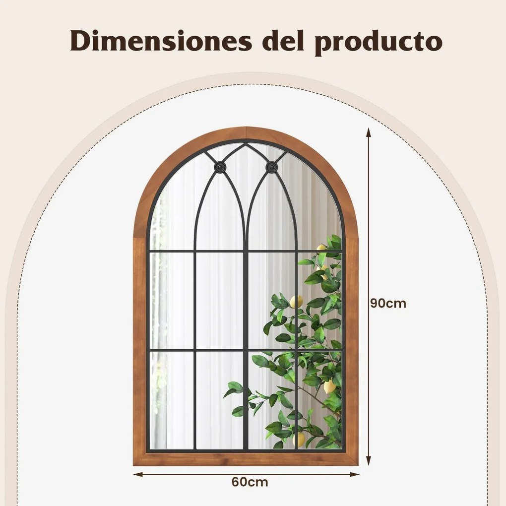 Espelho com Acabamento de Janela em Arco Espelho Decorativo de Parede com Placa Traseira 60 x 90cm Natural