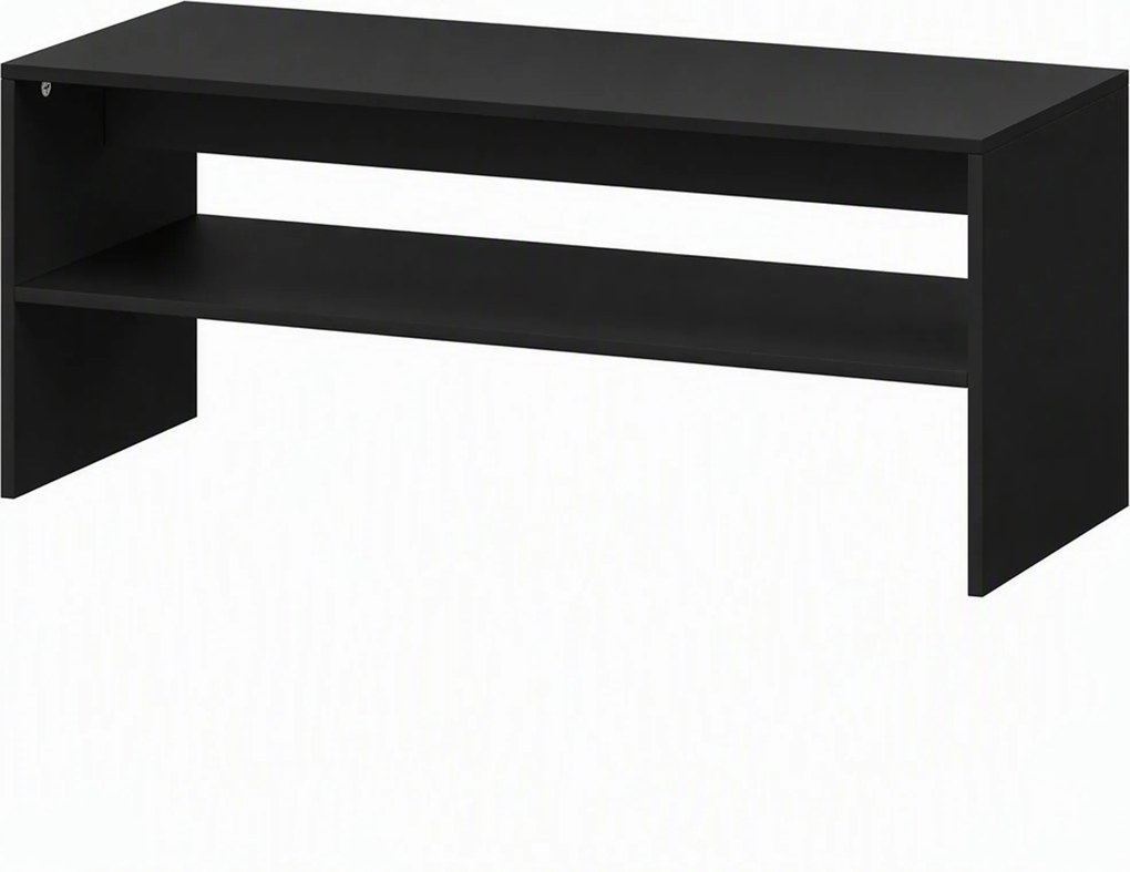 HOMCOM Mesa de Centro Moderna em Madeira de 2 Níveis com Prateleira Aberta, 100x40x41.5 cm, Preto | Aosom Portugal