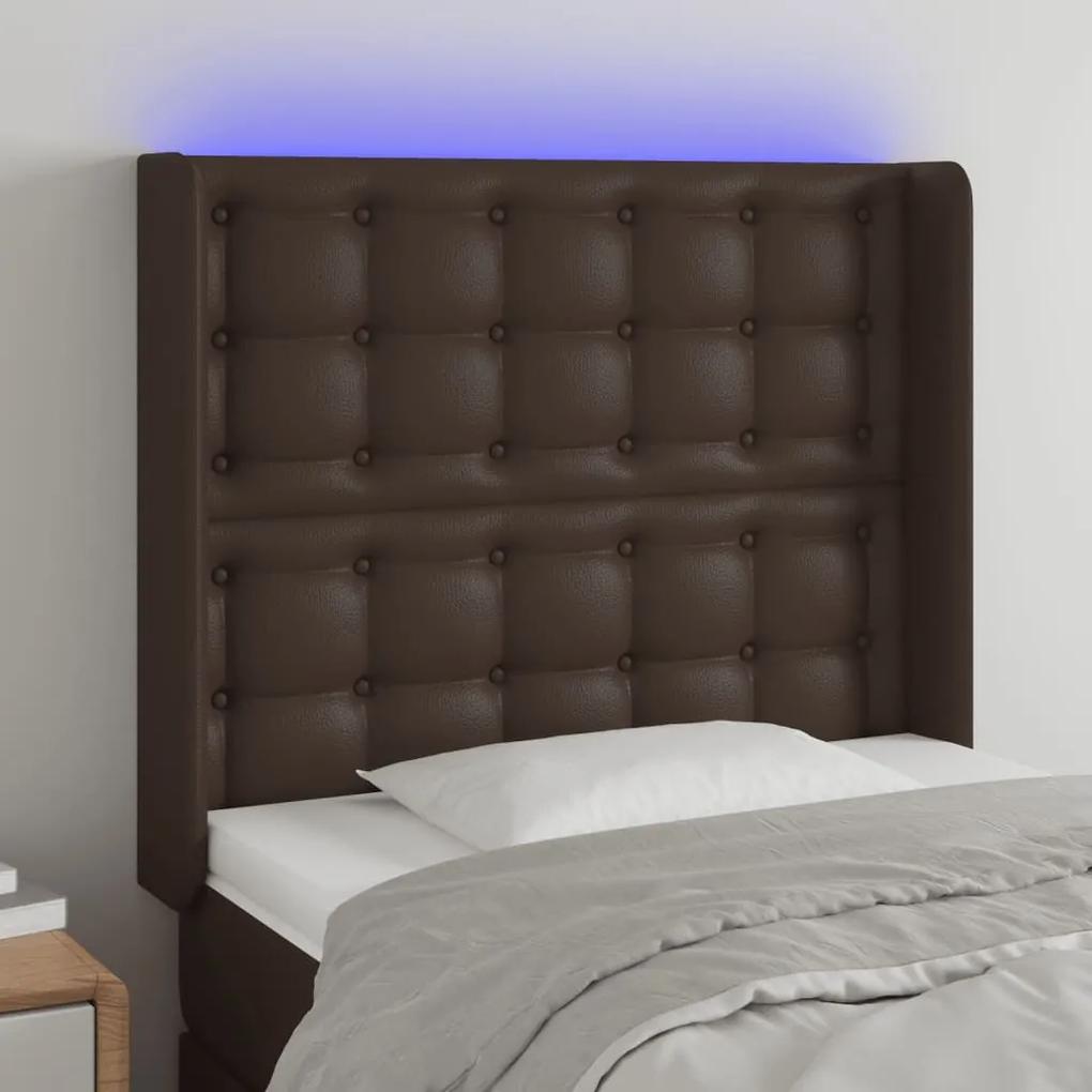 Cabeceira cama c/ LED 83x16x118/128cm couro artificial castanho