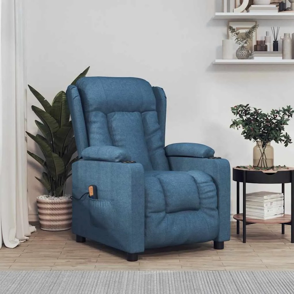 vidaXL Poltrona de massagens tecido azul