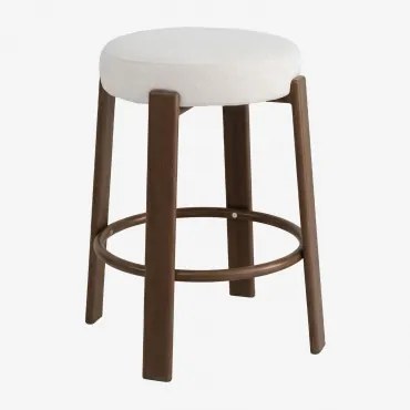 Pack De 2 Bancos Altos 65 Cm Em Tecido Chenille E Ferro Jolie Madeira Escura & Chenille Beige Creme - Sklum