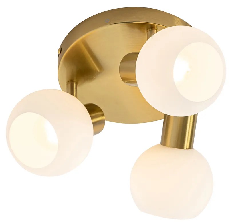 Candeeiro de teto spot dourado com vidro opal 3 luzes ajustável - Anouk Art Deco