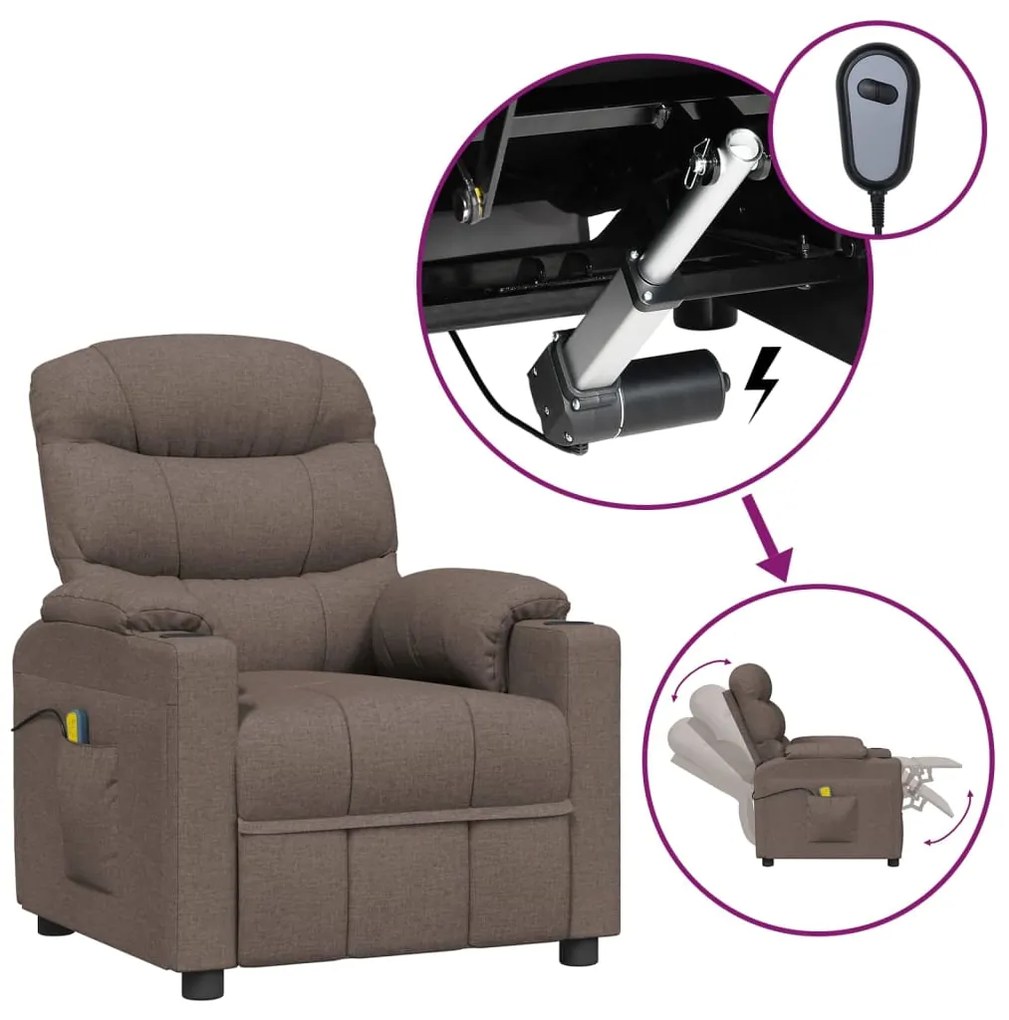 vidaXL Poltrona de massagens elétrica reclinável tecido cinza-acast.