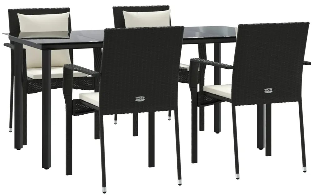 5 pcs conjunto de jantar p/ jardim c/ almofadões vime PE preto