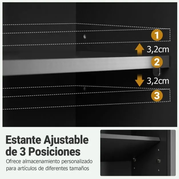 Armário de casa de banho de Parede 60 x 21 x 75 cm com 2 Portas com Prateleira Aberta e Ajustável Preto