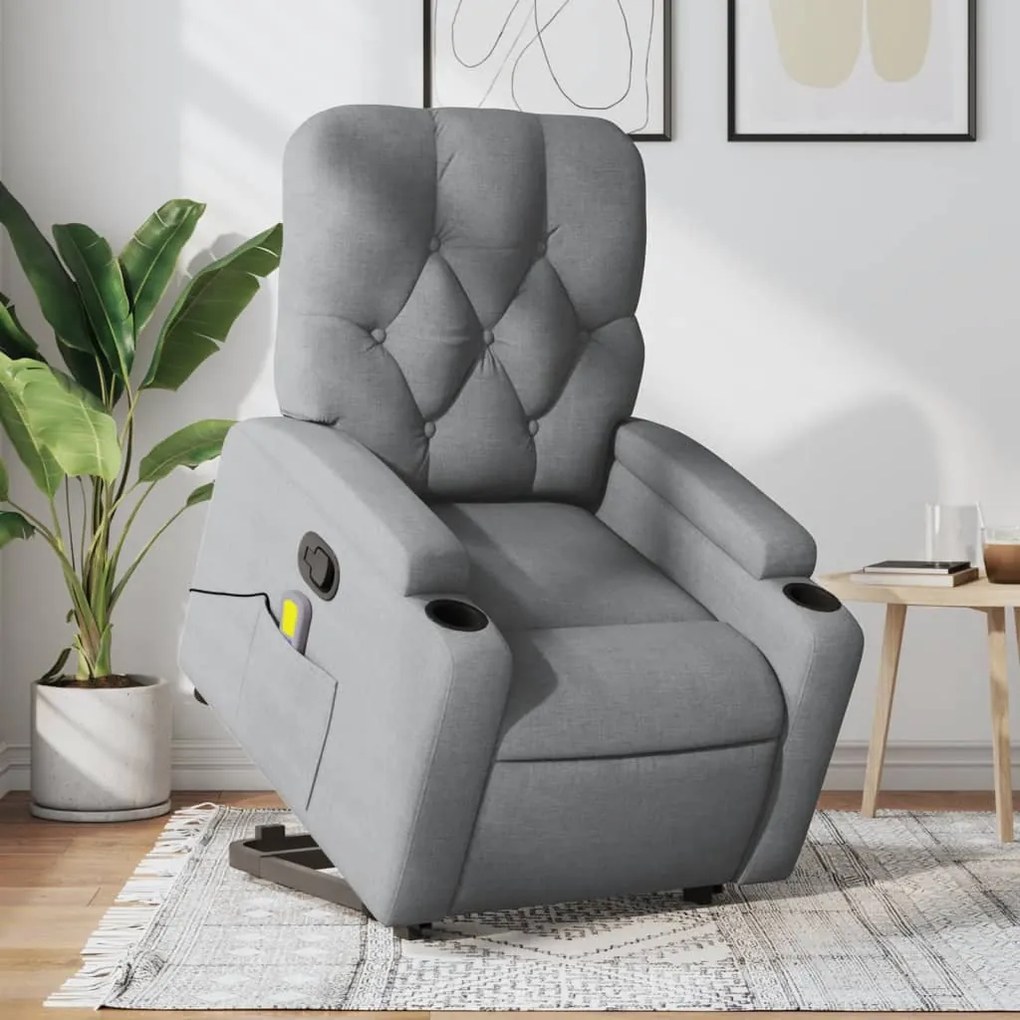 vidaXL Poltrona reclinável massagens tecido cinzento-claro