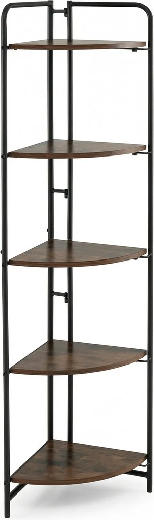 Estante de Canto Dobrável, 34 x 34 x 151 cm, 5 Prateleiras Abertas, Castanho + Preto