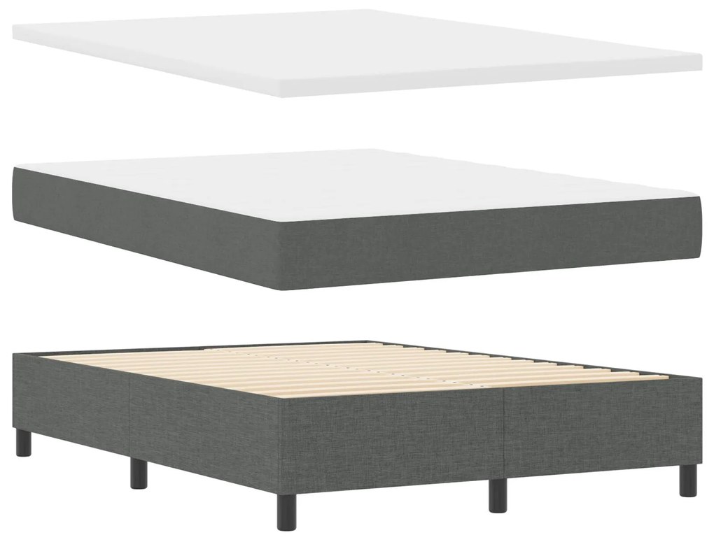 Cama Box Spring com Colchão e Banco Cinza Escuro 140x190 cm Tecido