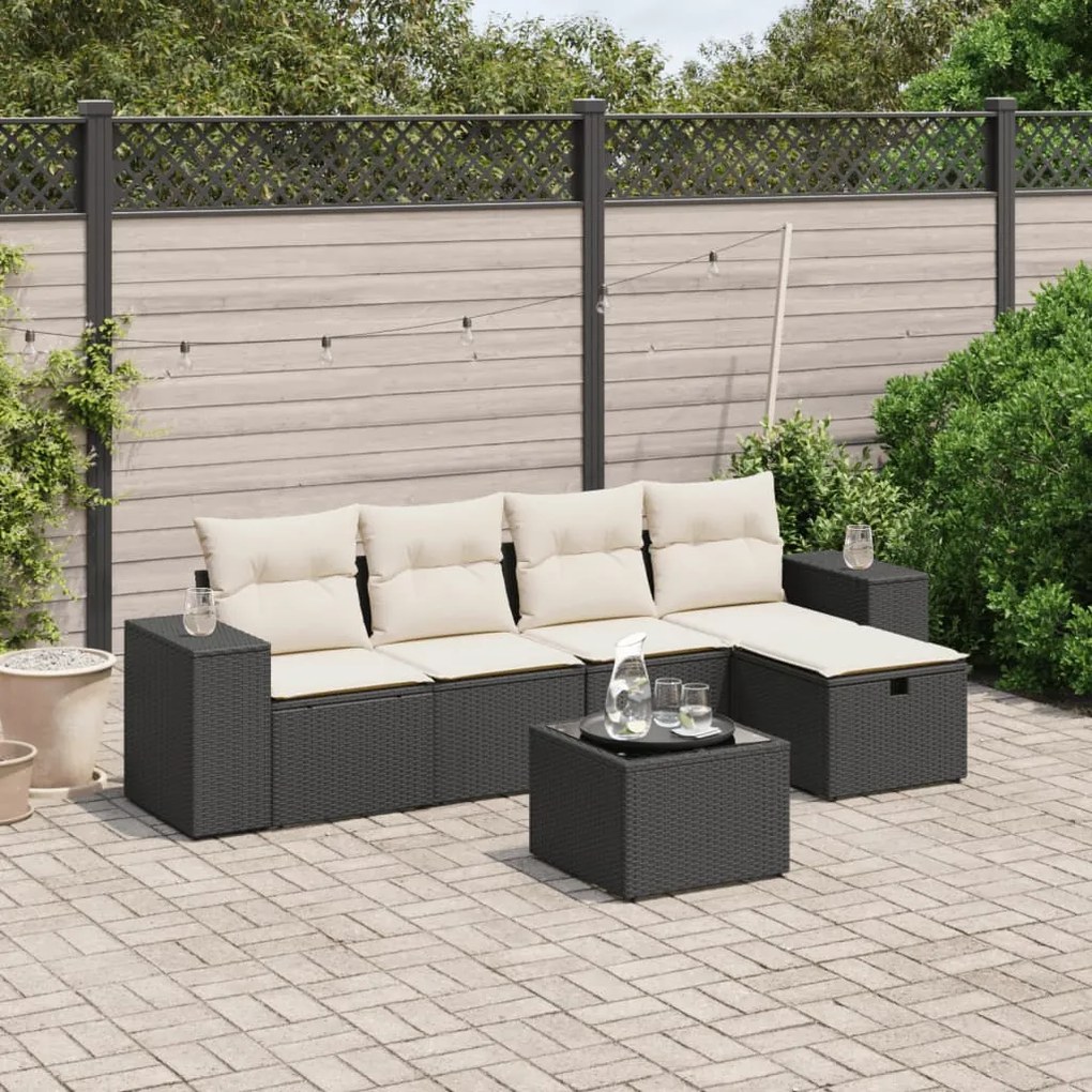 vidaXL 6 pcs conjunto sofás de jardim c/ almofadões vime PE preto
