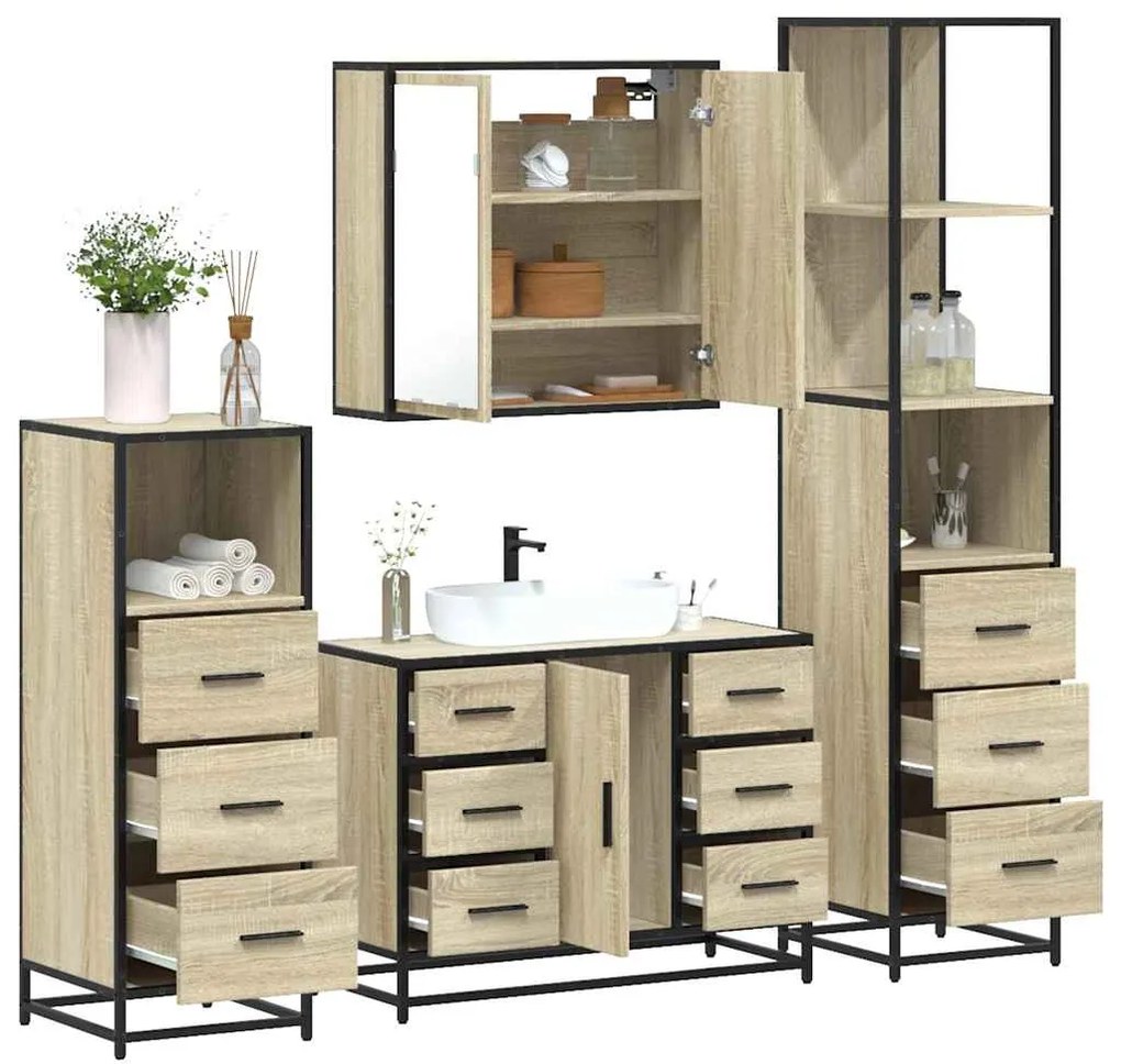 vidaXL 4 pcs conj. móveis casa banho derivados madeira carvalho sonoma