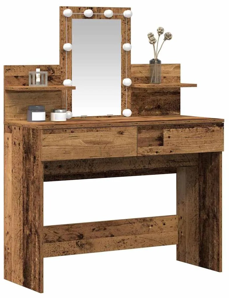 Mesa de Maquiagem com Espelho e Luzes LED Madeira Velha Madeira Recons