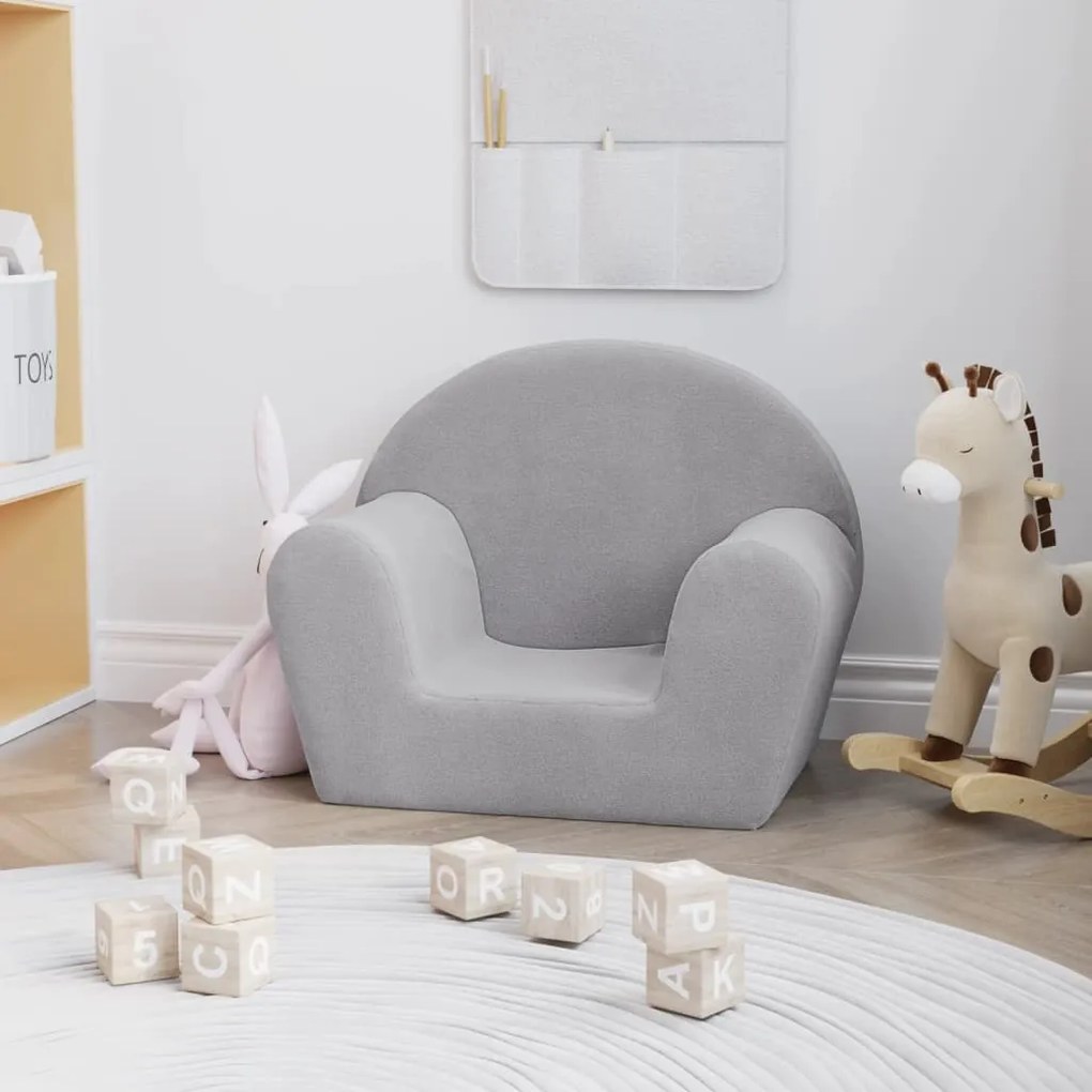 vidaXL Sofá infantil pelúcia macia cinzento-claro