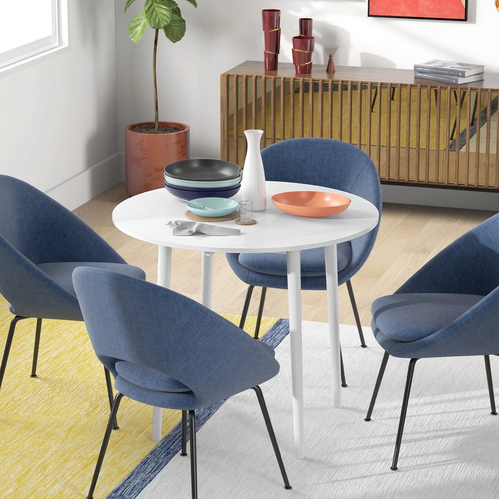Mesa de jantar dobrável com 2 abas  Ø 89 x 73,5 cm (CADEIRAS NÃO INCLUIDAS), mesa redonda extensível para 4 pessoas, pés em madeira, branca