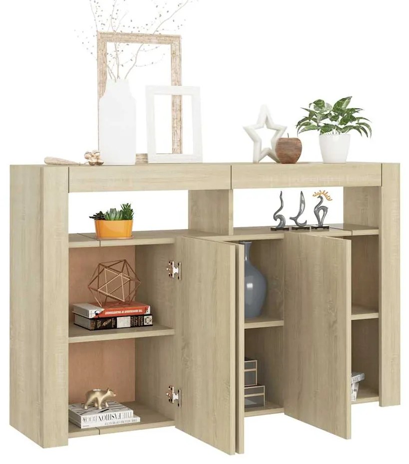 Aparador com luzes LED 115,5x30x75 cm carvalho sonoma