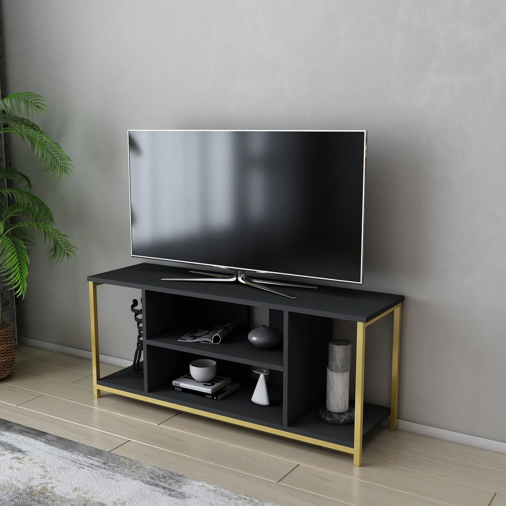 Móvel TV Rinaldo – Antracite e Dourado – 120x35x50,8 cm