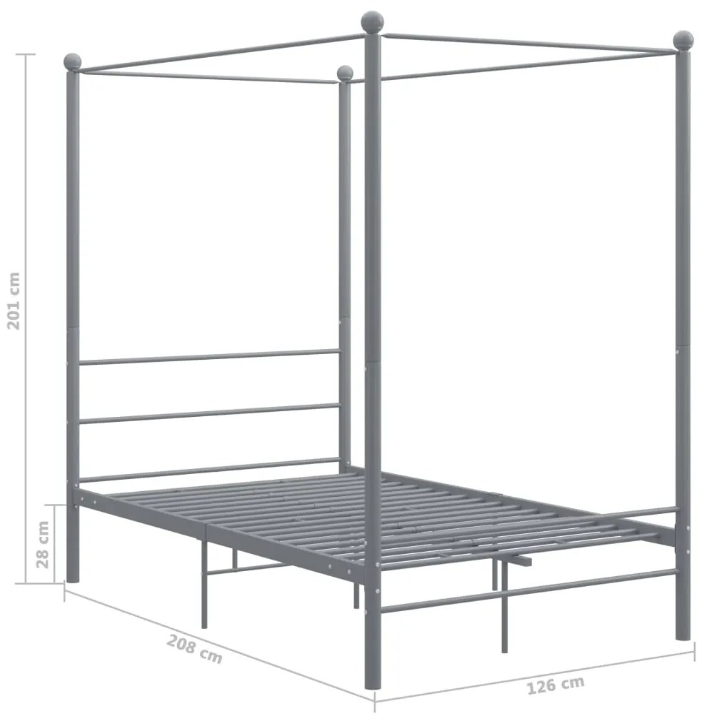 Estrutura de cama com dossel 120x200 cm metal cinzento