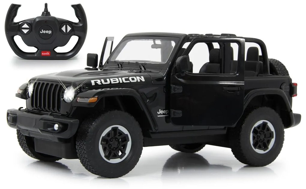 Carro telecomandado Jeep Wrangler JL 1:14 2,4GHz Portas manuais Preto