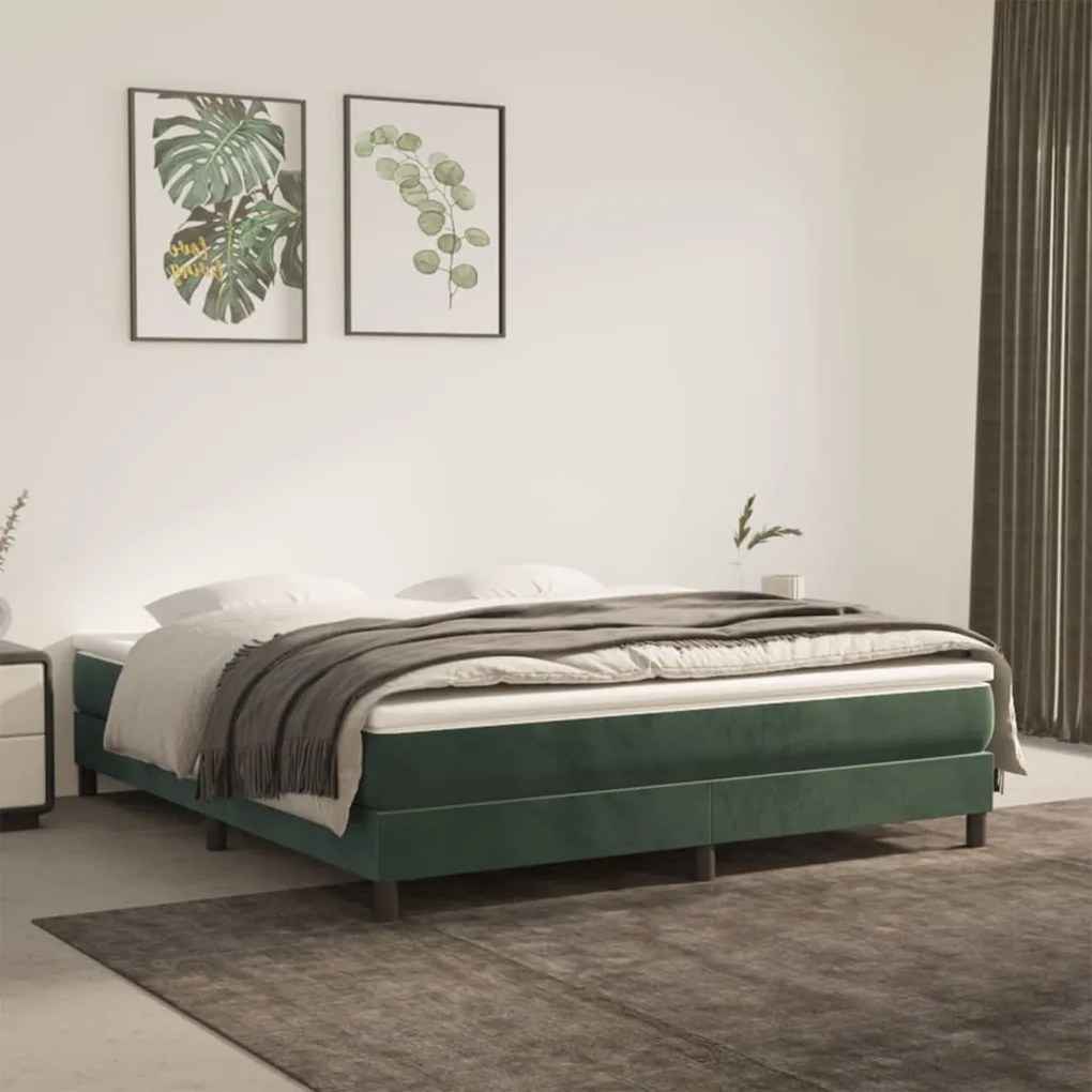 Estrutura de cama com molas 180x200 cm veludo verde-escuro