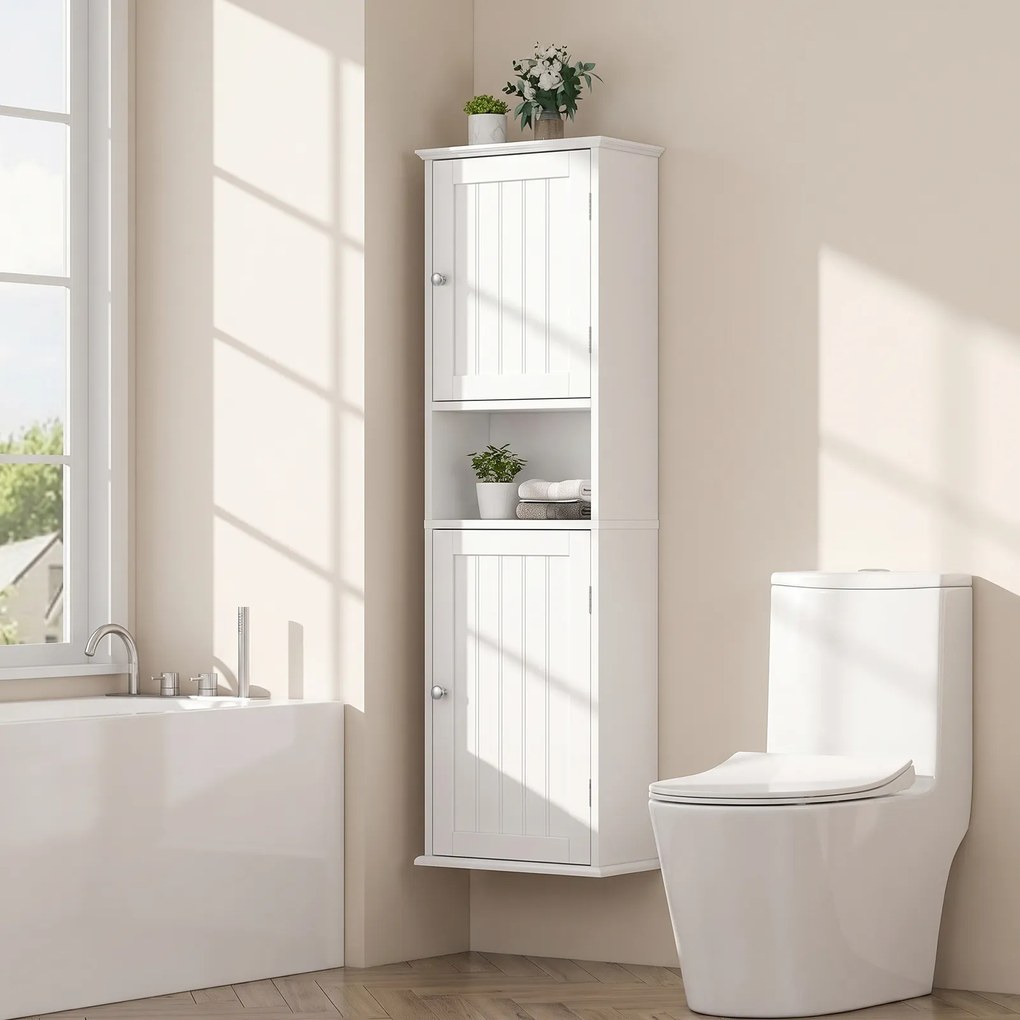 Armário de Parede para Casa de Banho, 40 x 20 x 120 cm, Prateleiras Ajustáveis, Branco