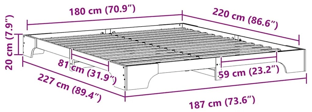Estrutura de cama de chão Castanho 180 x 220 cm
