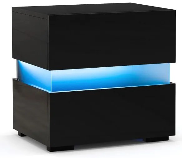 Conjunto de 2 mesas de cabeceira LED alto brilho mesa de cabeceira com 2 gavetas pretas