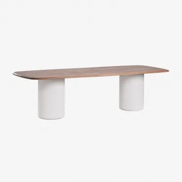 Rectangular Dining Table 270x110 Cm In Acacia Wood Leighton Castanho-acácia Escuro & Branco - Sklum
