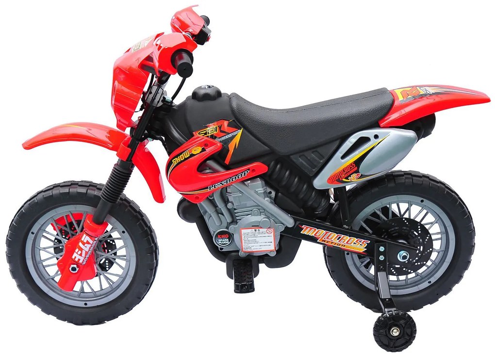 Mota Elétrica para Crianças Bateria 6V para Crianças acima de 3 a 5 Anos até 25kg com Rodas de Apoio 102x53x66 cm Vermelho e Preto