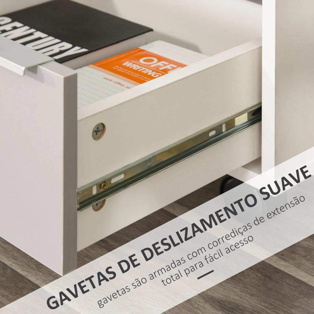Armário de arquivo móvel para escritório com 3 gavetas Rodas de trava 40x40x63,5 cm Branco e cinza