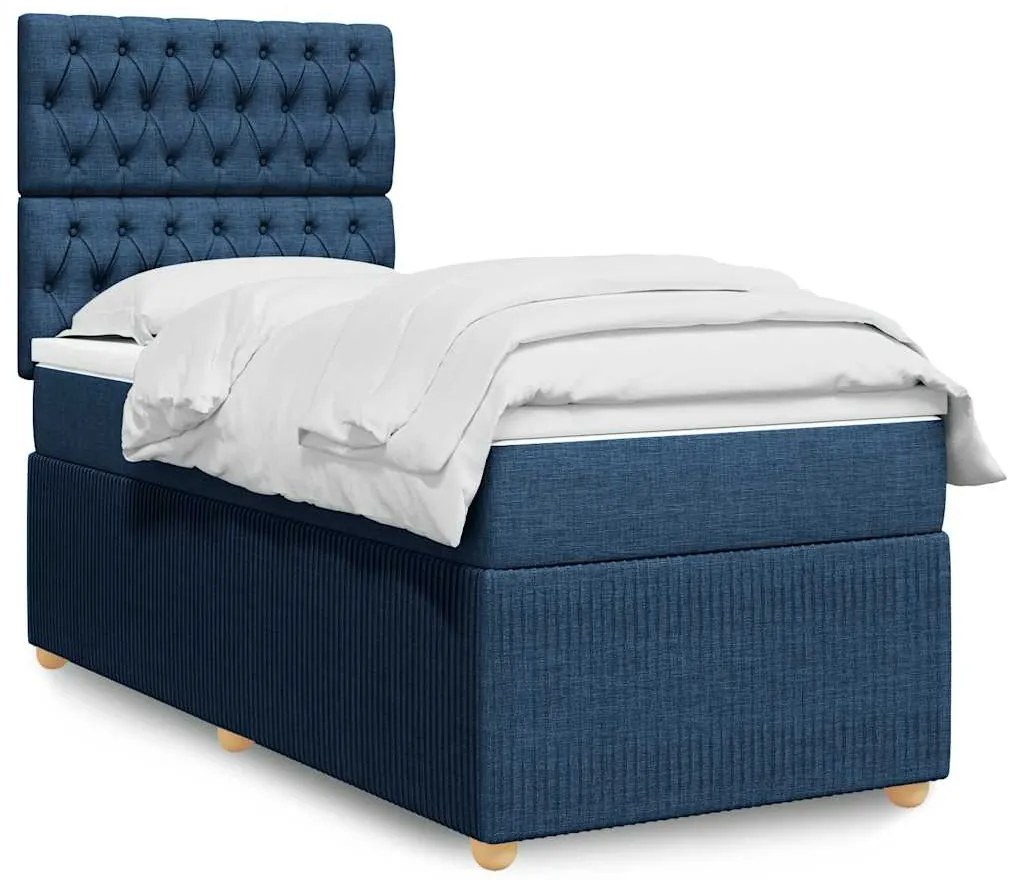vidaXL Cama com molas/colchão 100x200 cm tecido azul