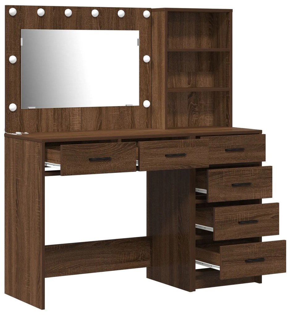 Conjunto de Mesa de Maquilhagem 2 Peças com LED Madeira de Carvalho Pr