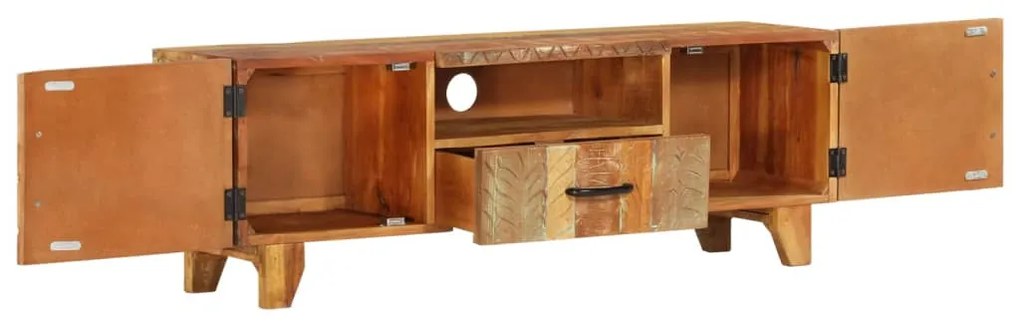 Móvel TV esculpido à mão 120x30x40cm madeira recuperada maciça