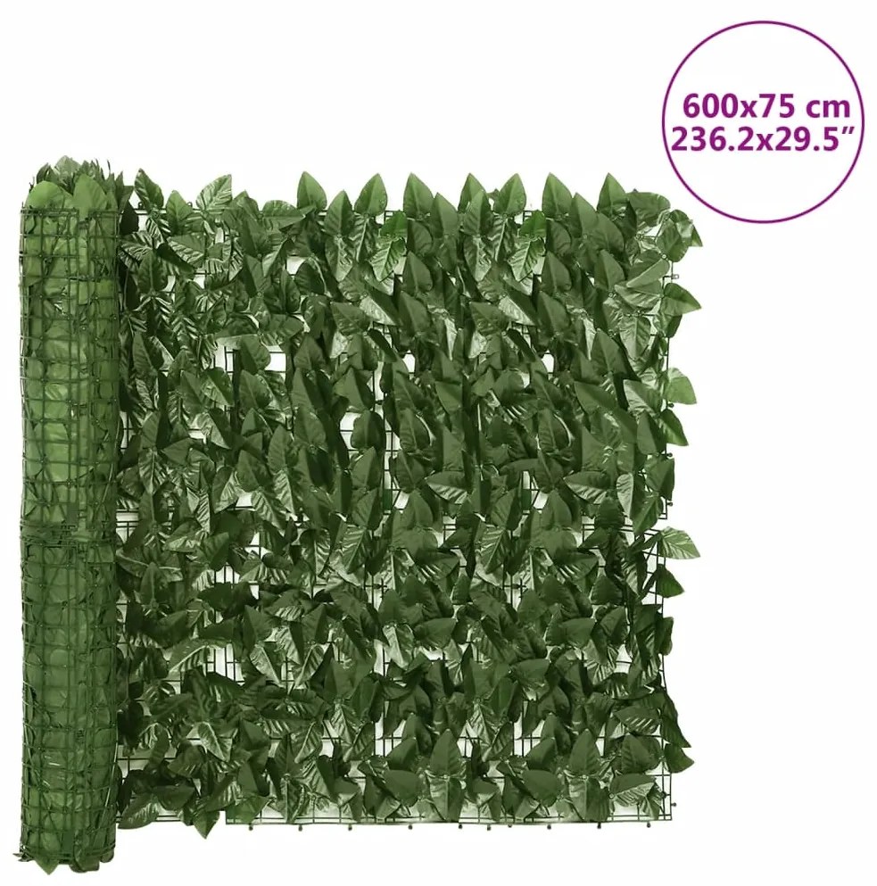 Tela de privacidade p/ varanda c/ folhas 600x75 cm verde-escuro