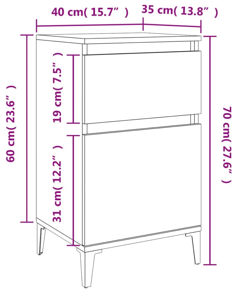 Mesa de cabeceira 40x35x70 cm cor carvalho fumado