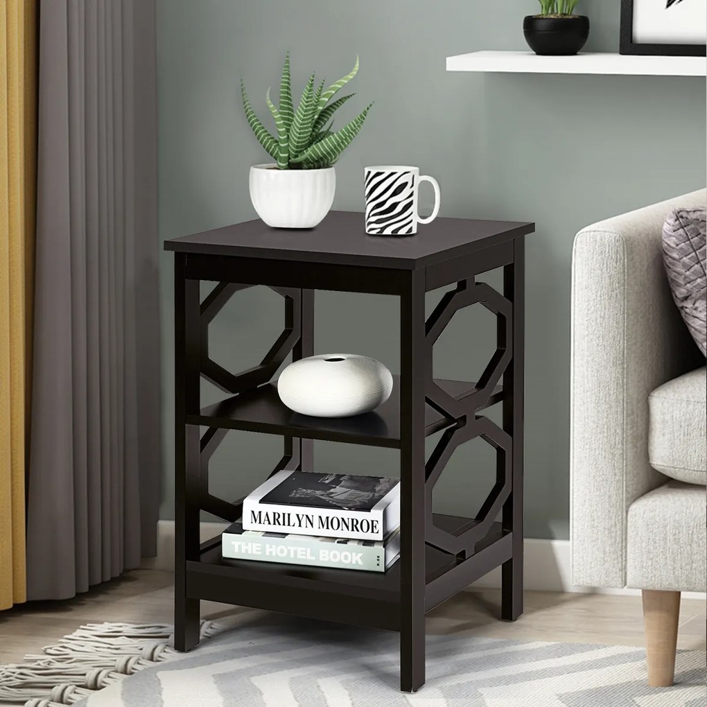 2 x Mesas de cabeceira 3 camadas decoração de mesa lateral em formato ômega mesa lateral para sofá quarto sala corredor 40 x 40 x 61 cm Castanho
