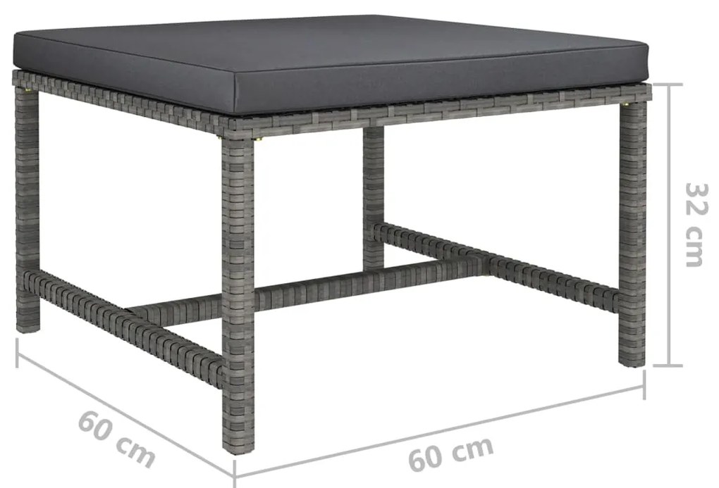 3 pcs conjunto sofás de jardim c/ almofadões vime PE cinzento